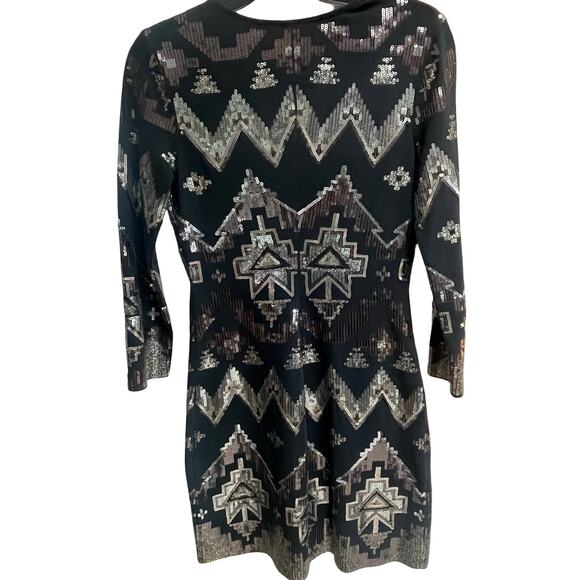 Party Dress Black & Silver Sequin Geometric Mini XS - Picture 2 of 5
